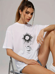 Sun & Moon Print Casual Short Sleeve Tee