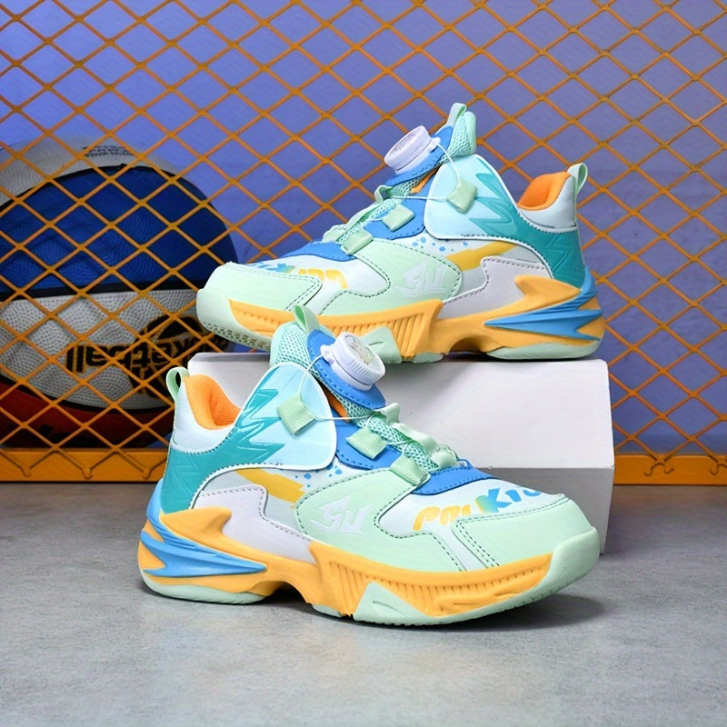 Boys' Basketball Shoes with Rotating Buckle Non-Slip Sneakers