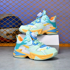 Boys' Basketball Shoes with Rotating Buckle Non-Slip Sneakers