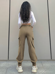 Women's Cargo Pants with Solid Flap Pockets - Elastic Waist