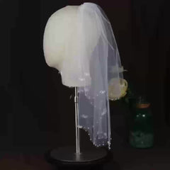 Double Layer Bridal Head Veil Comb Faux Pearl Wedding Hair Accessory
