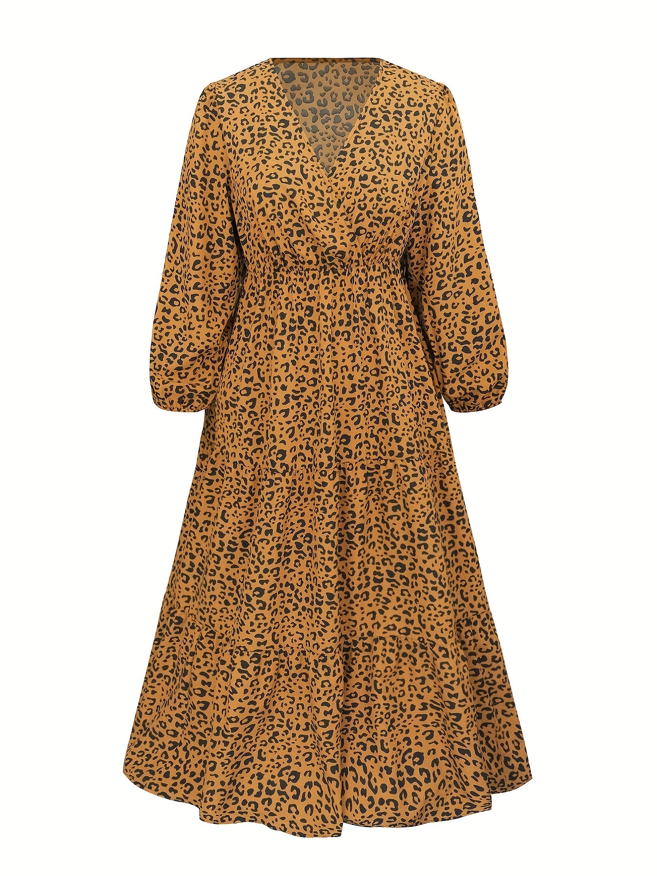 Women's Leopard Print Lantern Sleeve Maxi Dress