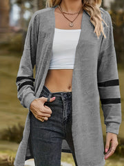 Stripe Print Long Sleeve Open Front Cardigan