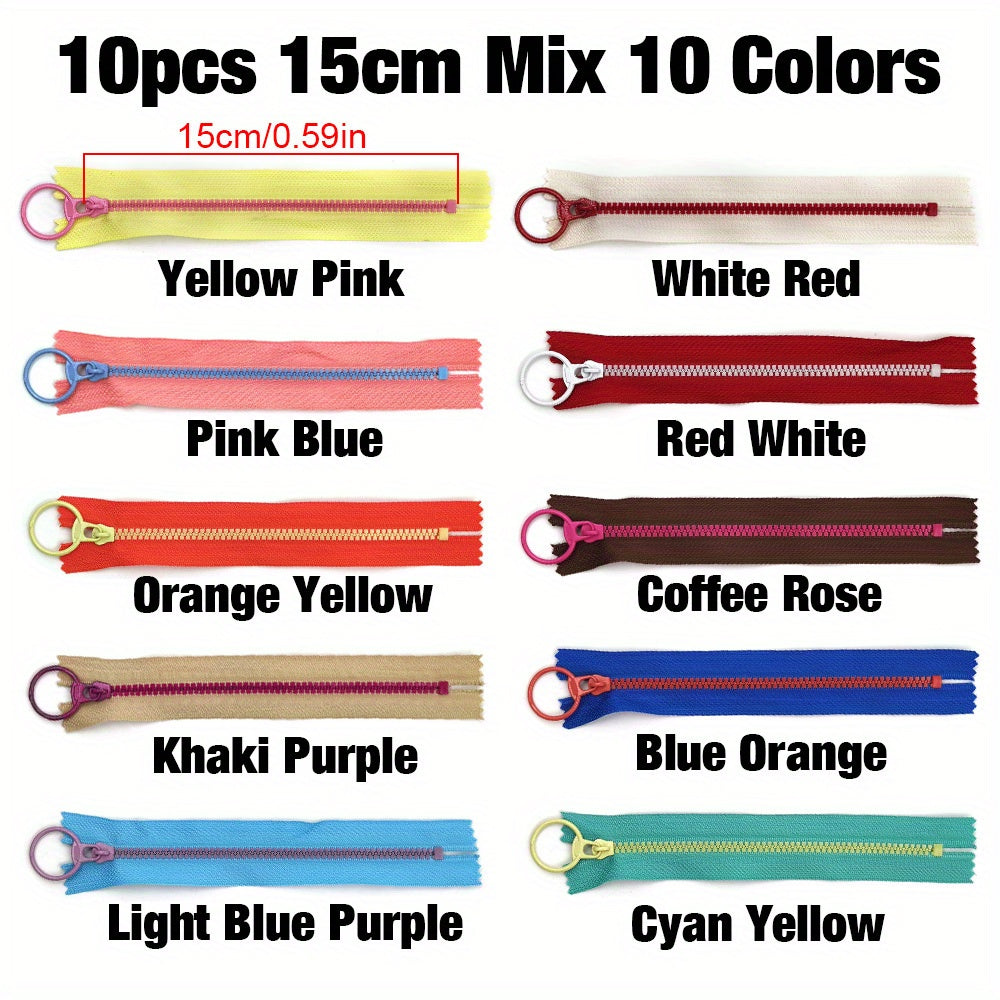 10pcs 3 Resin Zipper Ring Slider DIY Handcraft Sewing Bags Wallet