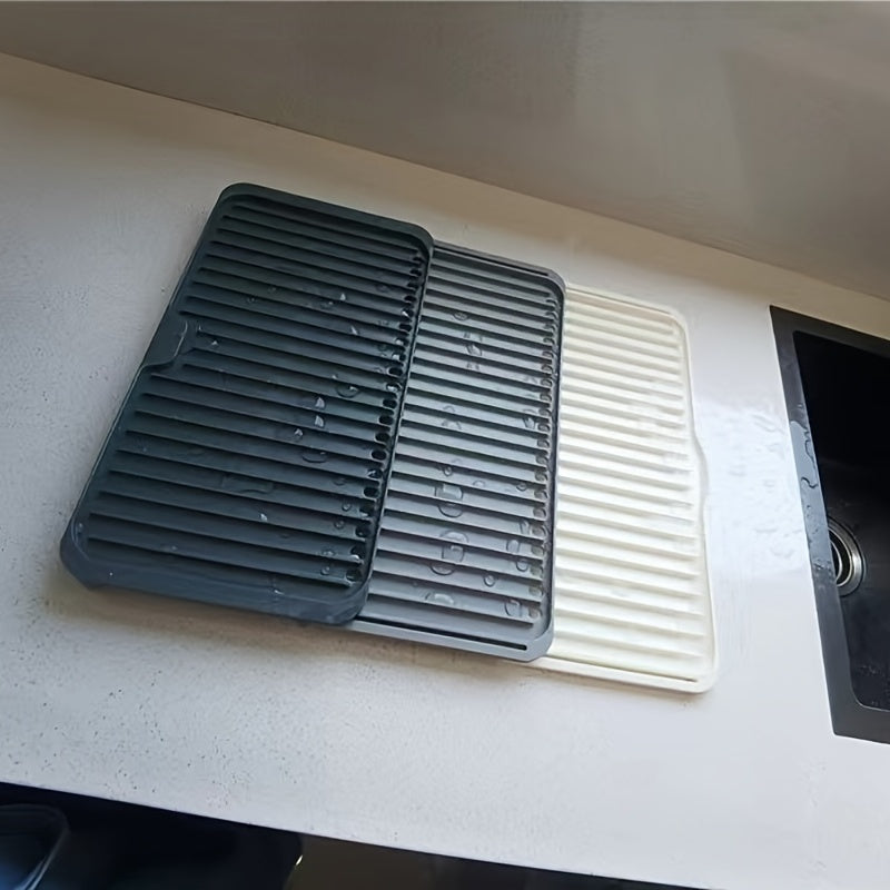 Three Layer Drain Rack Dish Drying Mat - Foldable Silicone Pad