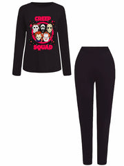 Women's Plus Horror Figure & Slogan Print 2 Piece Set