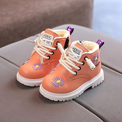 JIAGEYA Flower Embroidered Boots Lightweight Non-slip Warm Plus Fleece Boots