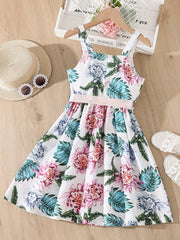 Floral Print High Waist Spaghetti Strap Short Dress For Summer