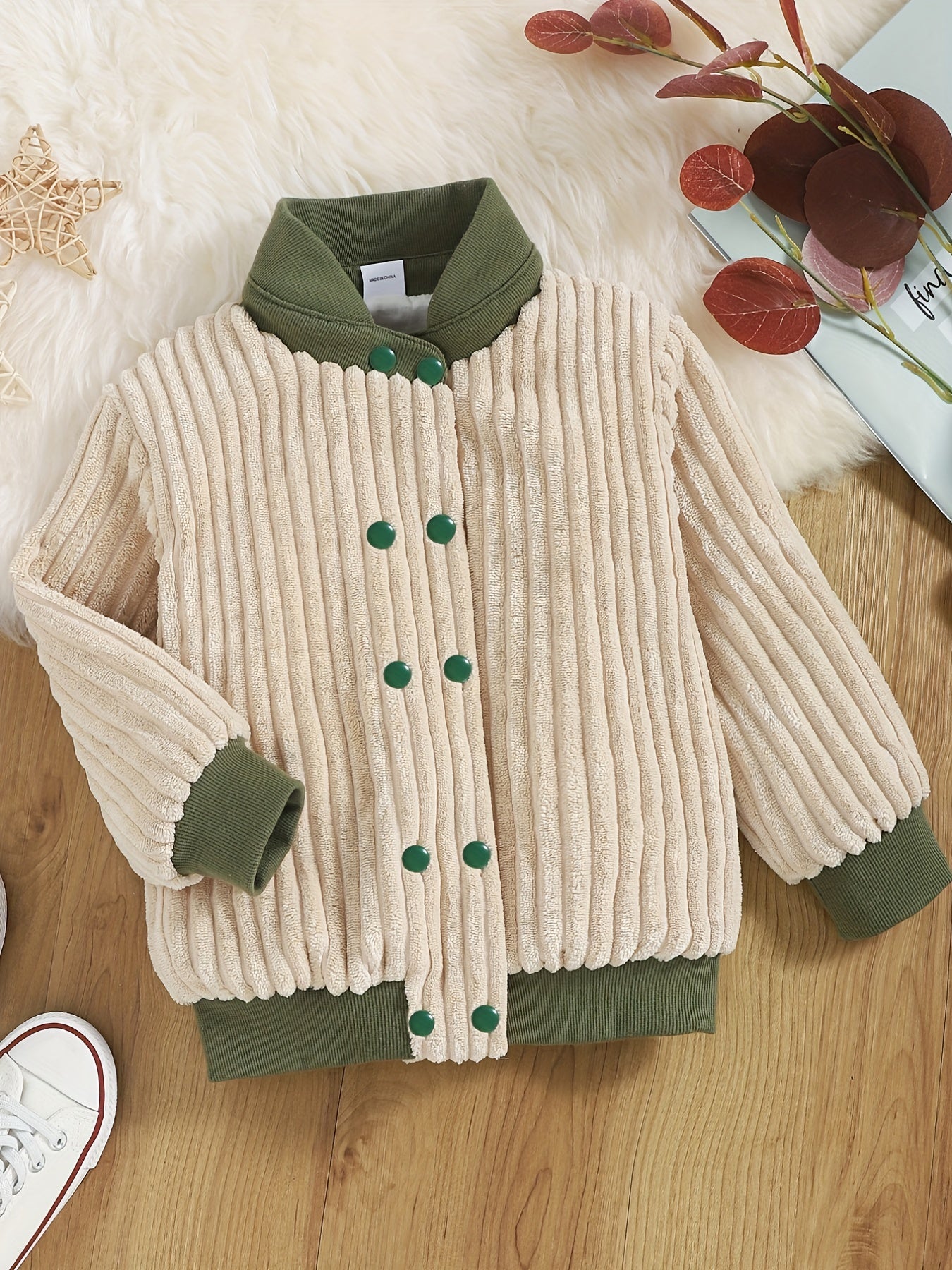 Toddler Fleece Baseball Jacket Corduroy Stand Collar Outwear