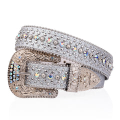 Engraved Buckle Y2K Belt Beads Rhinestone Decor Sparkling PU Belt