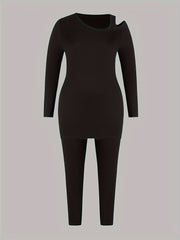 Solid Cut Out Long Sleeve Tee & Leggings 2 Piece Set