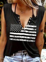 Women's Flag Print Tank Top V-Neck Sleeveless Casual Top