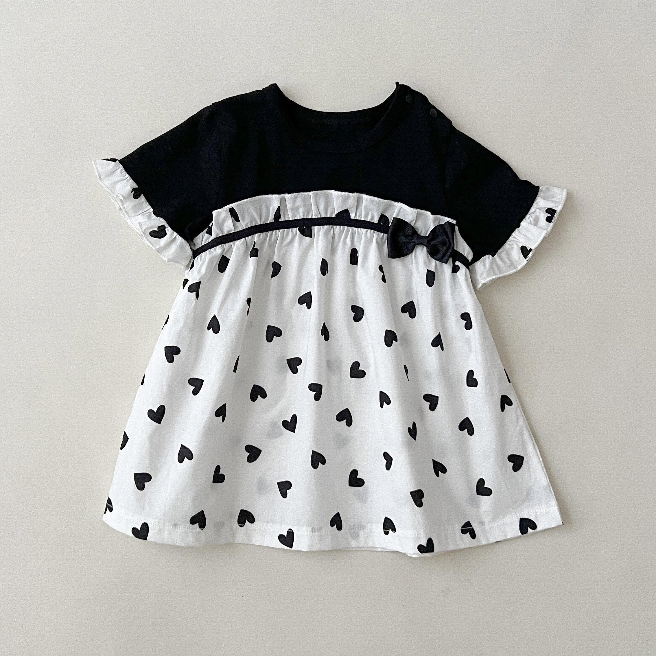 Bow Love Print Casual Dress For Baby Girl