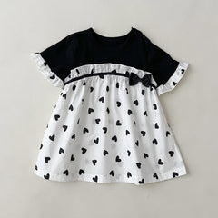 Bow Love Print Casual Dress For Baby Girl