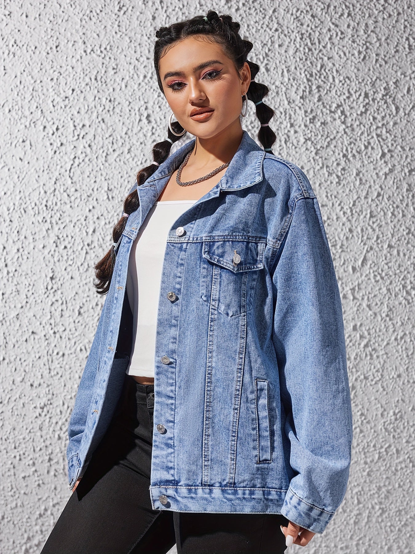 Retro Denim Jacket Women's Long Sleeve Button Up