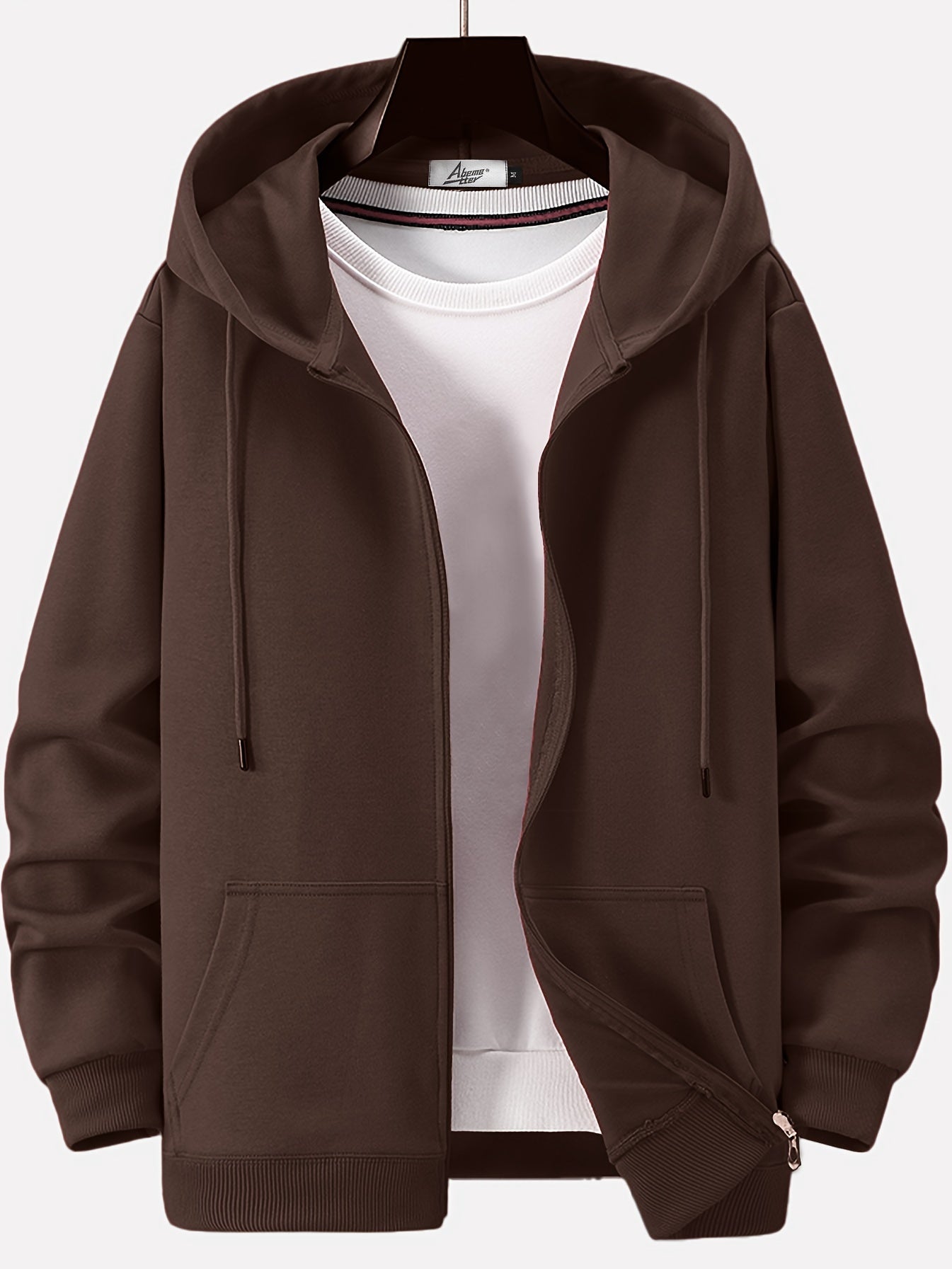 Men's Solid Cotton Outdoor Zipper Sweater Hooded Coat