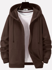 Men's Solid Cotton Outdoor Zipper Sweater Hooded Coat