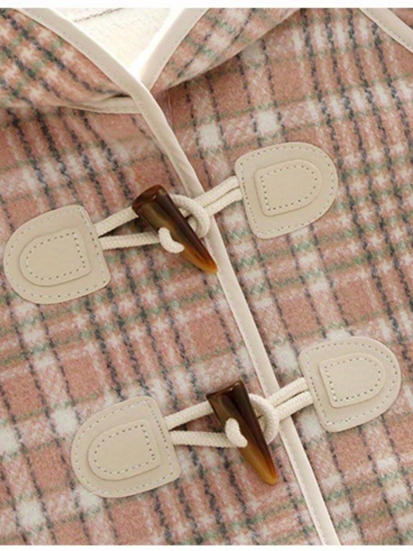 Girls' Winter Fleece Plaid Hooded Toggle Coat For Going Out