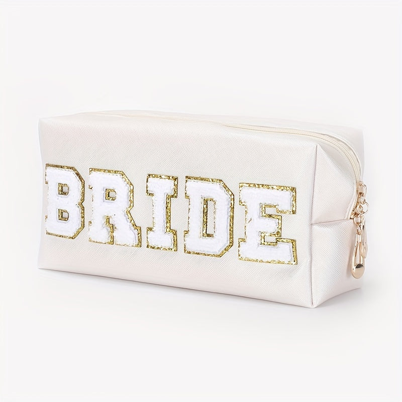 Chenille Patch Cosmetic Toiletry Bag with Zipper Pouch