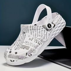 Men's Graffiti Print Lightweight Clogs Hollow Out Garden Shoes