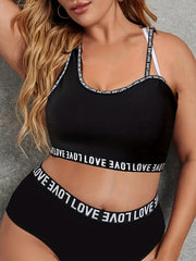 Sports Bra Women's Plus Letter Print Split Strap Criss Cross Back