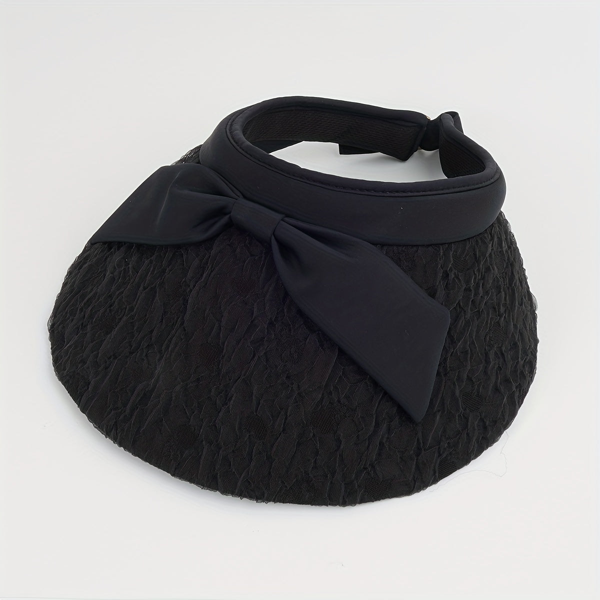 Bow Decor Embossed Visor Hat Wide Brim Lace Sun Hats Casual UV Protection