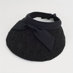 Bow Decor Embossed Visor Hat Wide Brim Lace Sun Hats Casual UV Protection