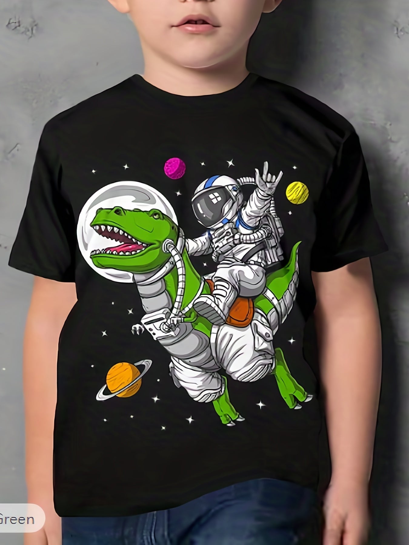 3D Printed Boy's Astronaut & Dinosaur T Shirt Active Stretchy Tee