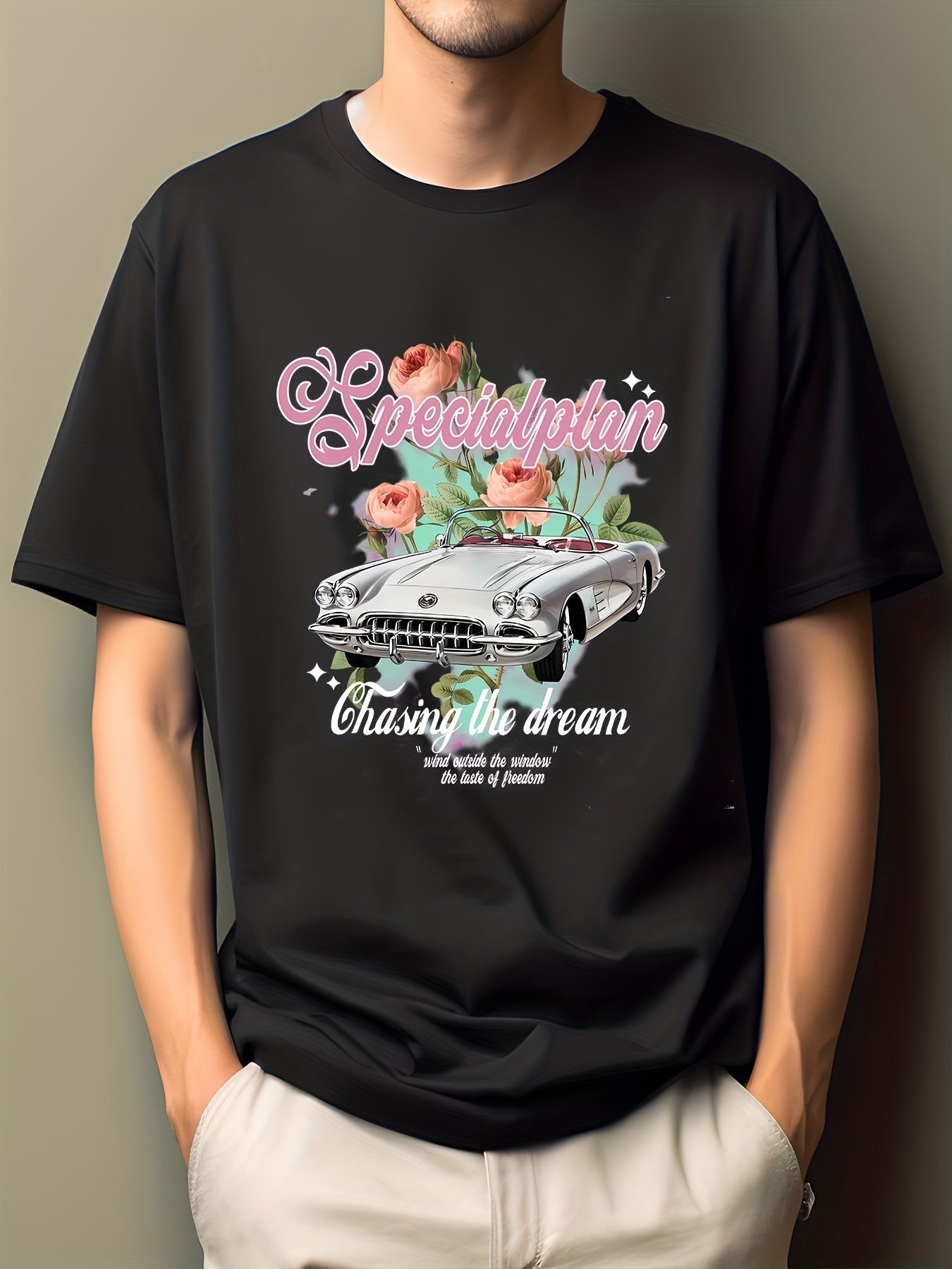 CAR PRINT Men's Short Sleeve Cartoon Hip Pop Illustration Print T shirt