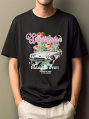 CAR PRINT Men's Short Sleeve Cartoon Hip Pop Illustration Print T shirt
