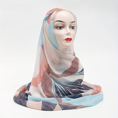 Boho Geometric Print Scarf Hijab Vintage Block Shawl Casual Head Wrap