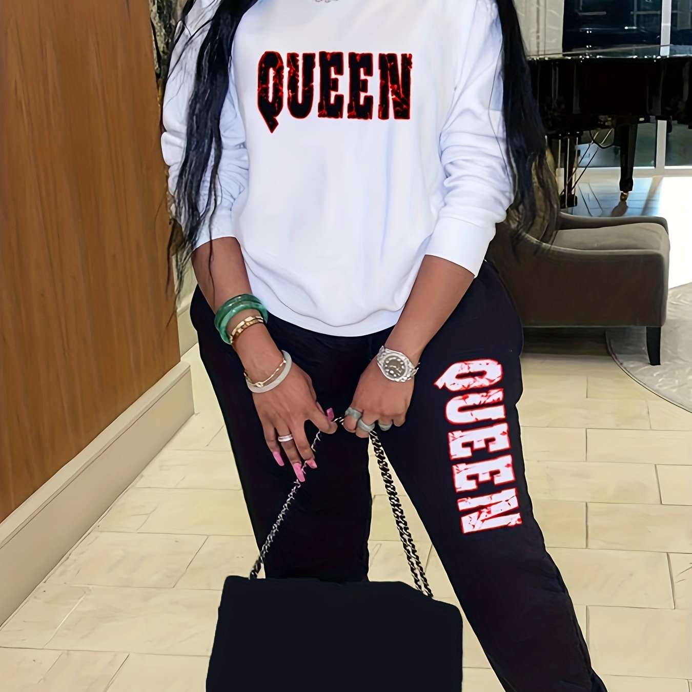 2 Piece Set Women's Letter Print Top & Pants Outfits