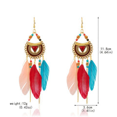 Boho Feather Rice Beads Earrings for Women