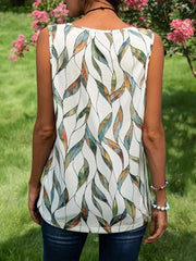Leaf Print V Neck Tank Top for Summer