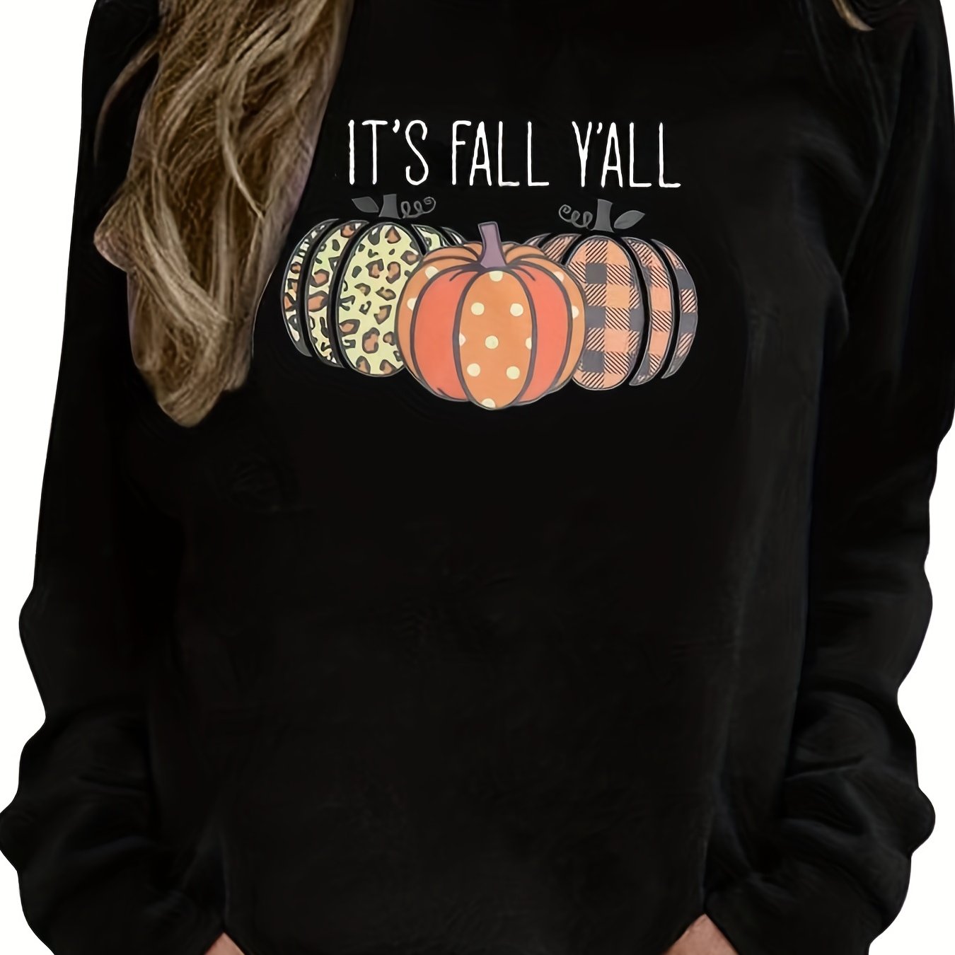 Halloween Pumpkin Pattern Sweatshirt Crew Neck Fleece Pullover