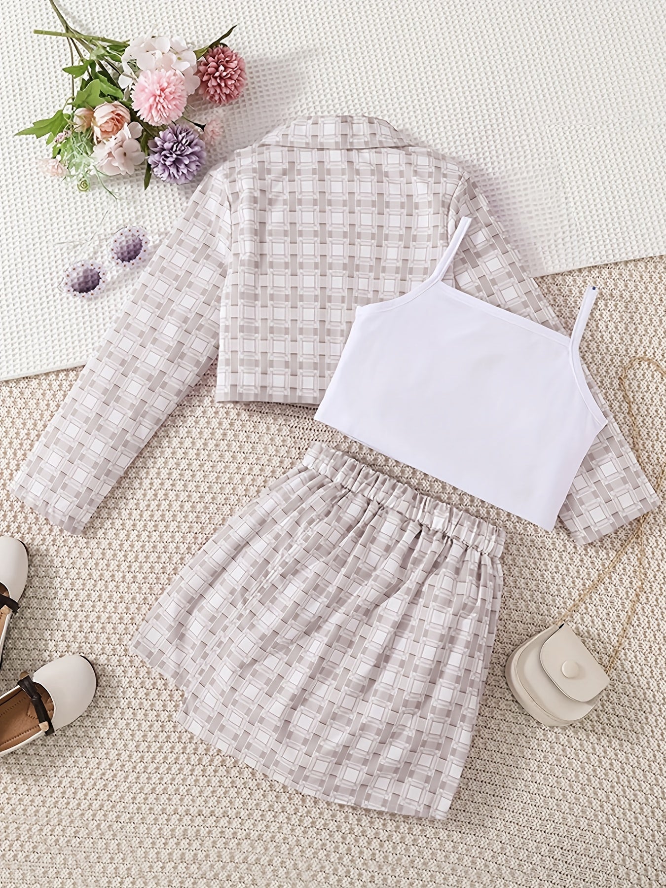 Toddler Girls Plaid 3pcs Set Coat Vest Skirt Kids Clothing
