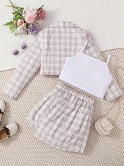 Toddler Girls Plaid 3pcs Set Coat Vest Skirt Kids Clothing