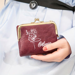 Personalized Floral Name Wallet for Women Custom Birth Month & Name