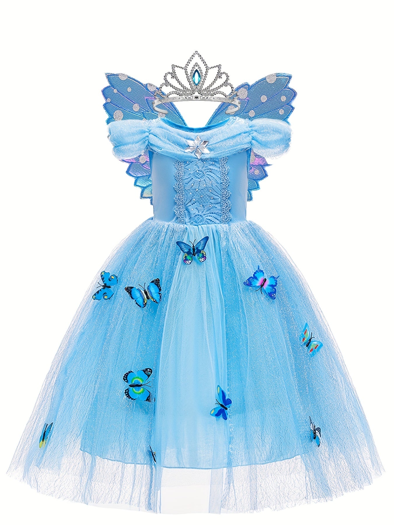 9pcs Girls Princess Dress Costume Set with Gloves, Crown & Wand