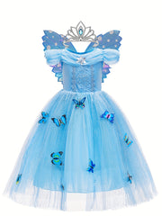 9pcs Girls Princess Dress Costume Set with Gloves, Crown & Wand