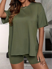 Basic Pajama Set Solid Short Sleeve Tee
