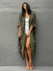 Tie Dye V Neck Kimono Colorblock Beachwear Boho Style Robes