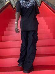 Men's Cargo Pants Wide Leg Long Trousers with Large Pockets