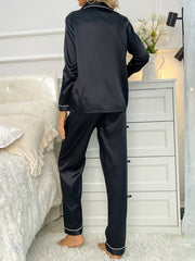 Contrast Trim Pajama Set Long Sleeve Top & Pants