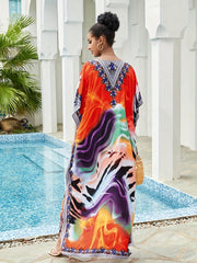 Colorful V Neck Kaftan Cover Up Sun Protection Dress