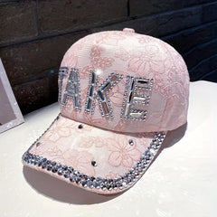 Y2K Rhinestone Flower Baseball Cap Mesh Sports Hat
