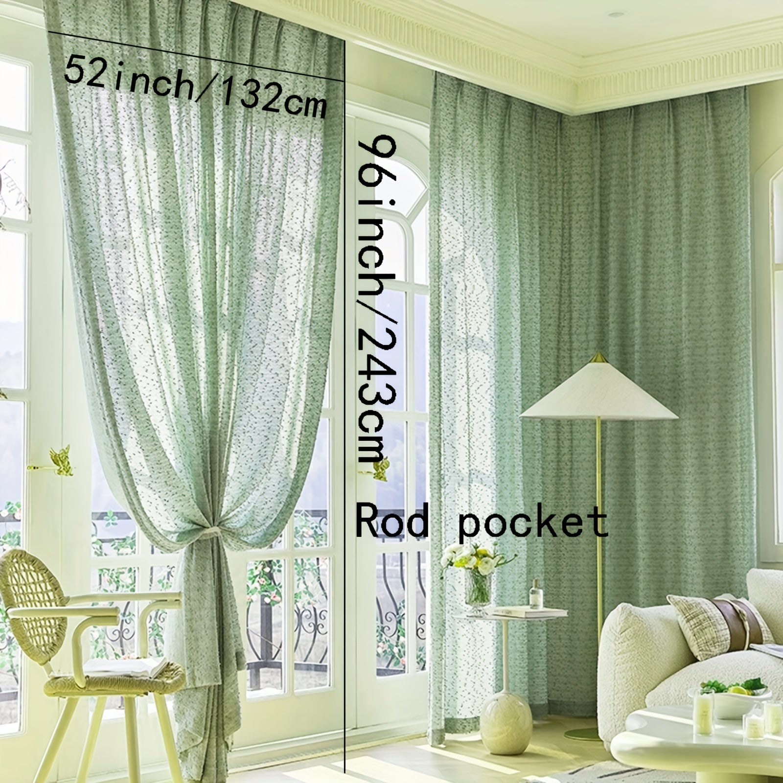 Vintage Mint Green Tulle Curtain with Silvery Thread - Thick Knit Textured