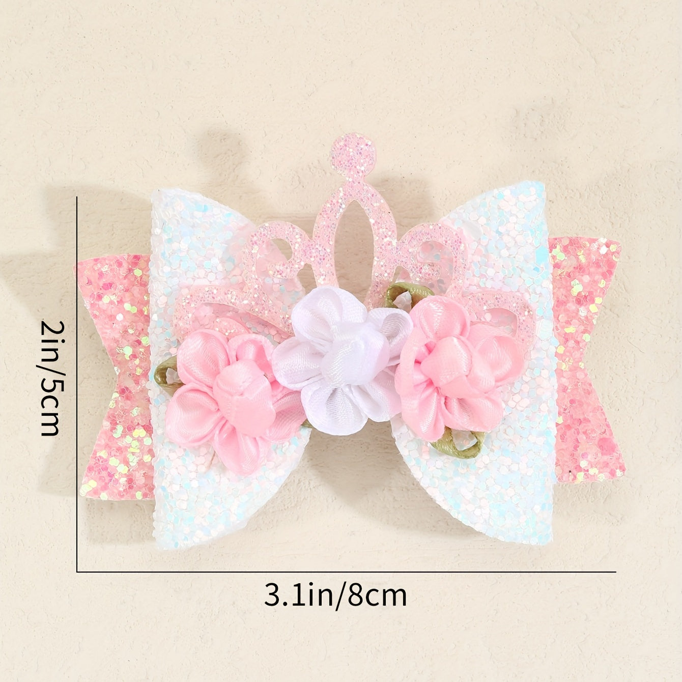 Pink Glitter Crown Bow Flowers Hair Clips for Baby Girls