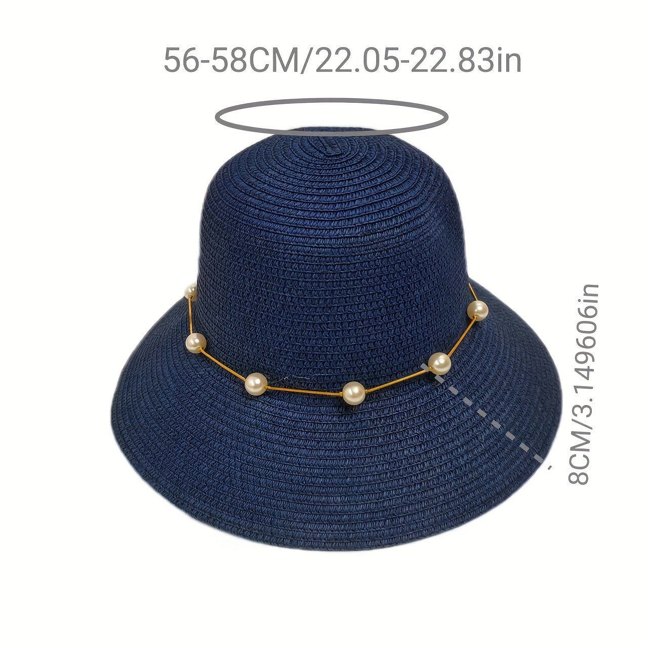 Faux Pearl Chain Bucket Hat Solid Summer Sun Hat Straw Beach Hats