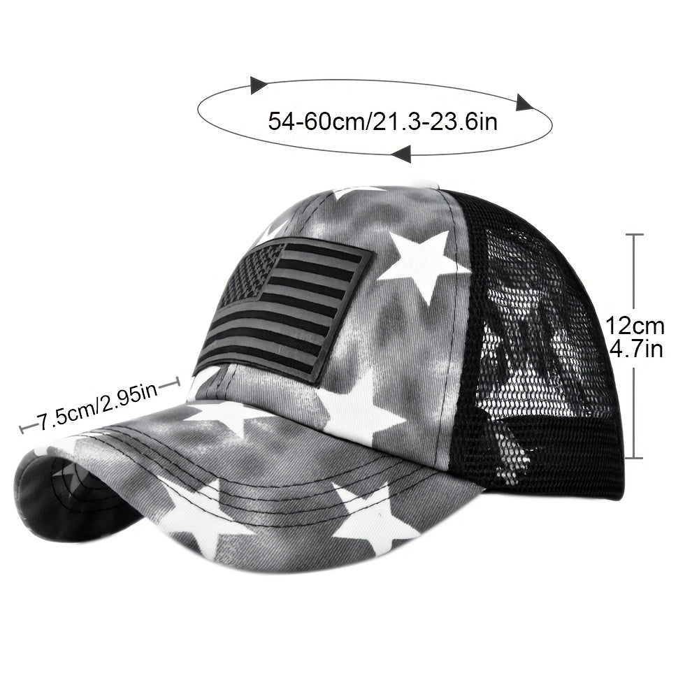 Cross Ponytail Baseball Cap Flag Grid Trucker Hat